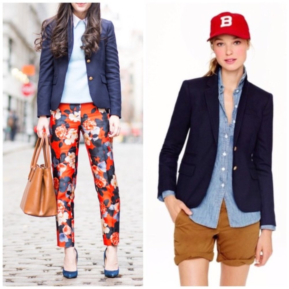 J. Crew Keating Boy Blazer‎ Navy Blue Wool Blend Gold Buttons 28639